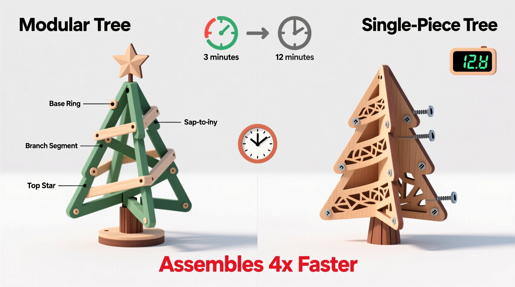 modular christmas tree vs single piece which assembles faster
