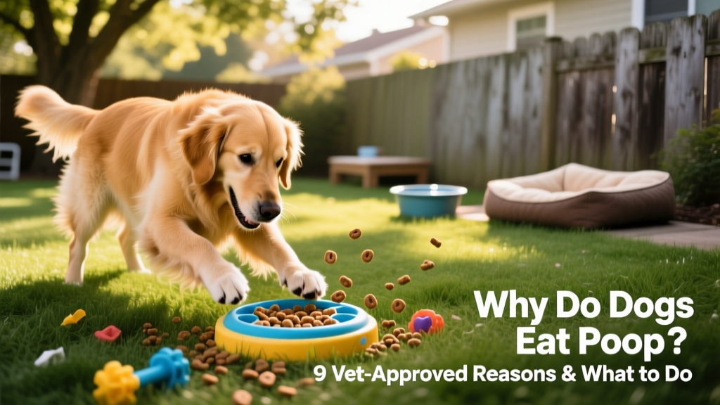 Dog playing with interactive food puzzle toy outdoors