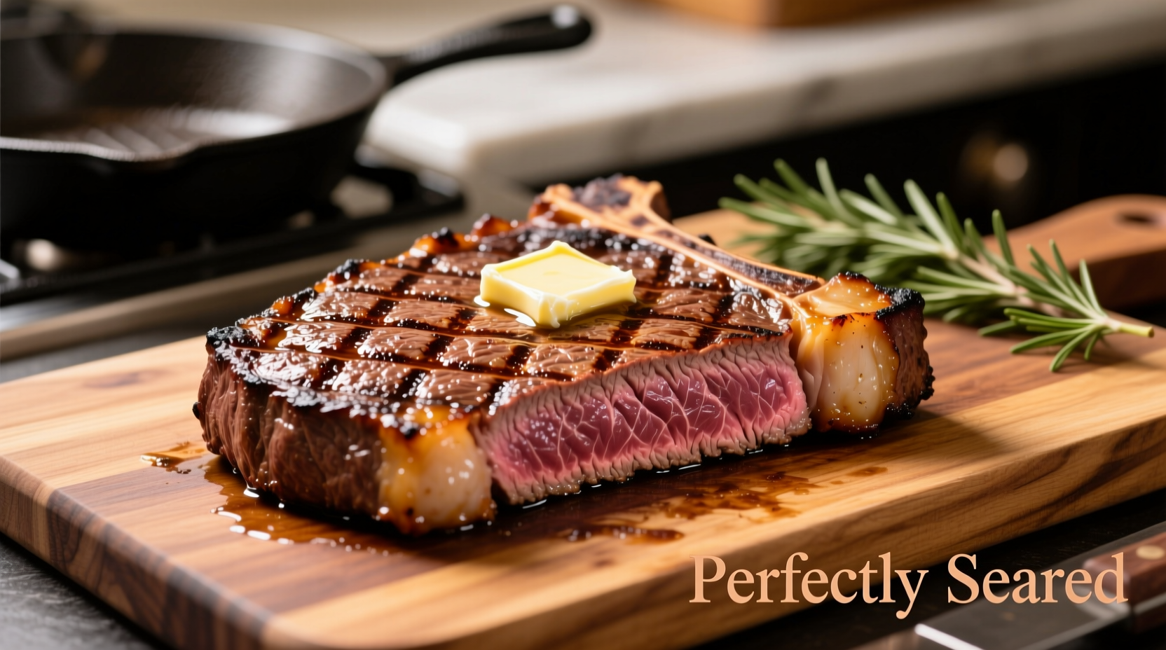 Perfectly seared skirt steak with grill marks