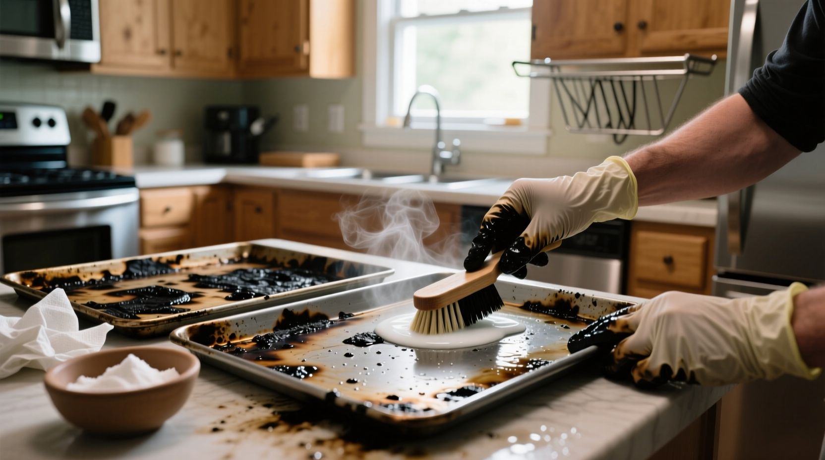 i tested cleaning tricks for my burnt baking sheets