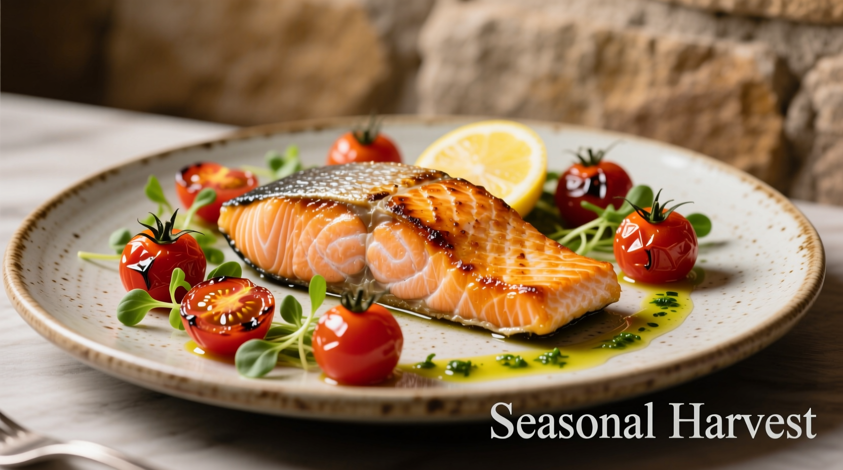 Pan-seared salmon with roasted tomatoes
