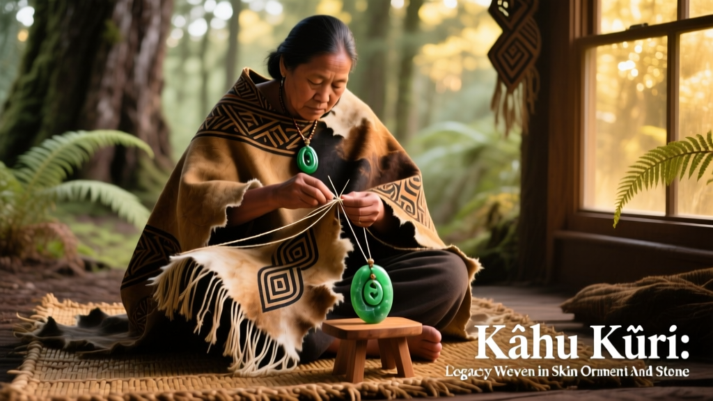 Maori Kahu Kuri Dog Skin Cloak Weaving And Greenstone Ornament Mounting