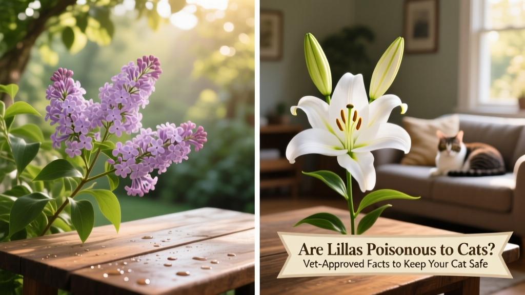 Side-by-side comparison: safe lilac flowers versus dangerous lily blooms