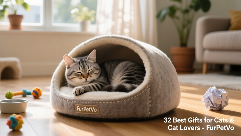 Side view of a cat resting peacefully in the FurPetVo Premium Felt Cat Cave Bed