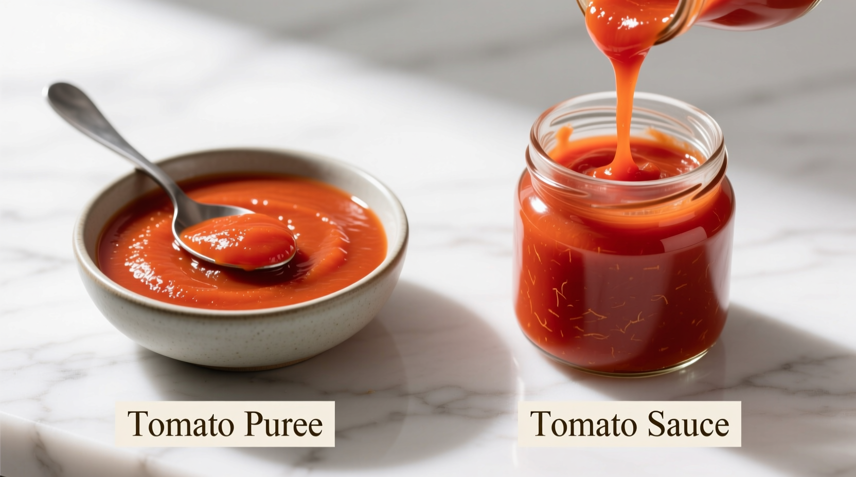 Tomato puree versus tomato sauce side-by-side comparison