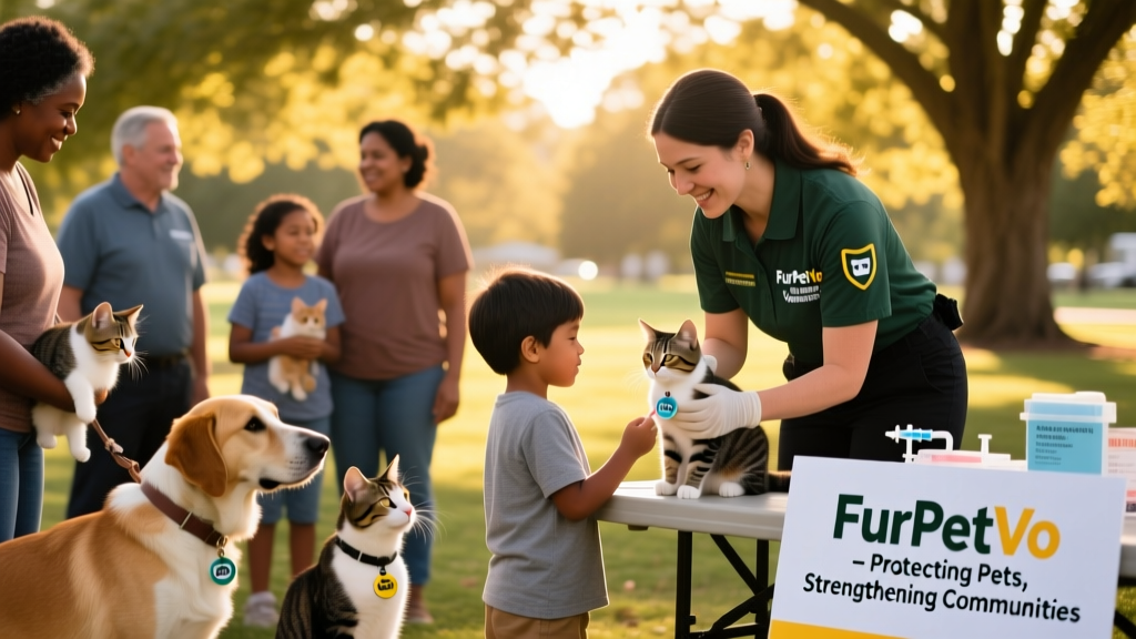 Community outreach event hosted by animal control with FurPetVo volunteers offering free rabies vaccines and pet ID tags
