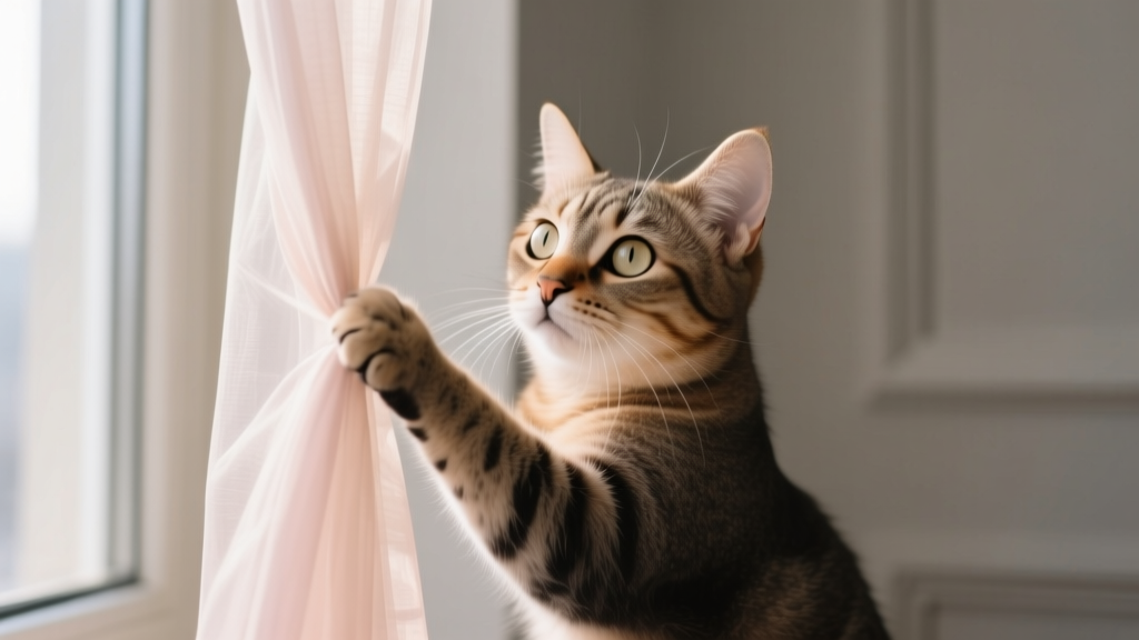 Cat Paw Holding the Curtain Edge: Pulling Behavior