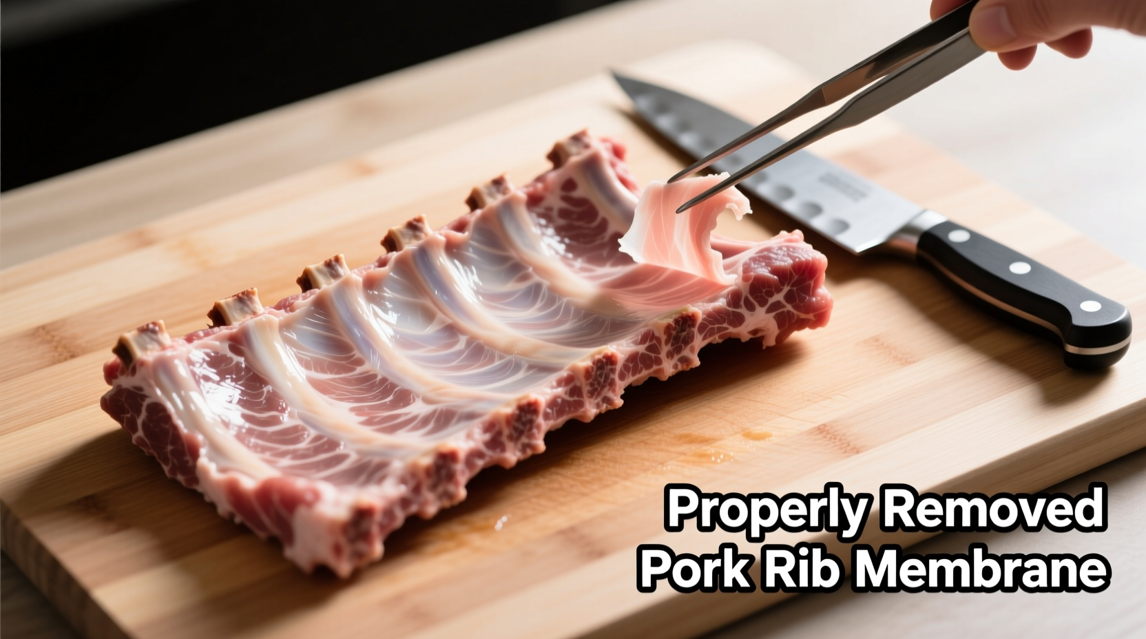 Properly removed pork rib membrane technique