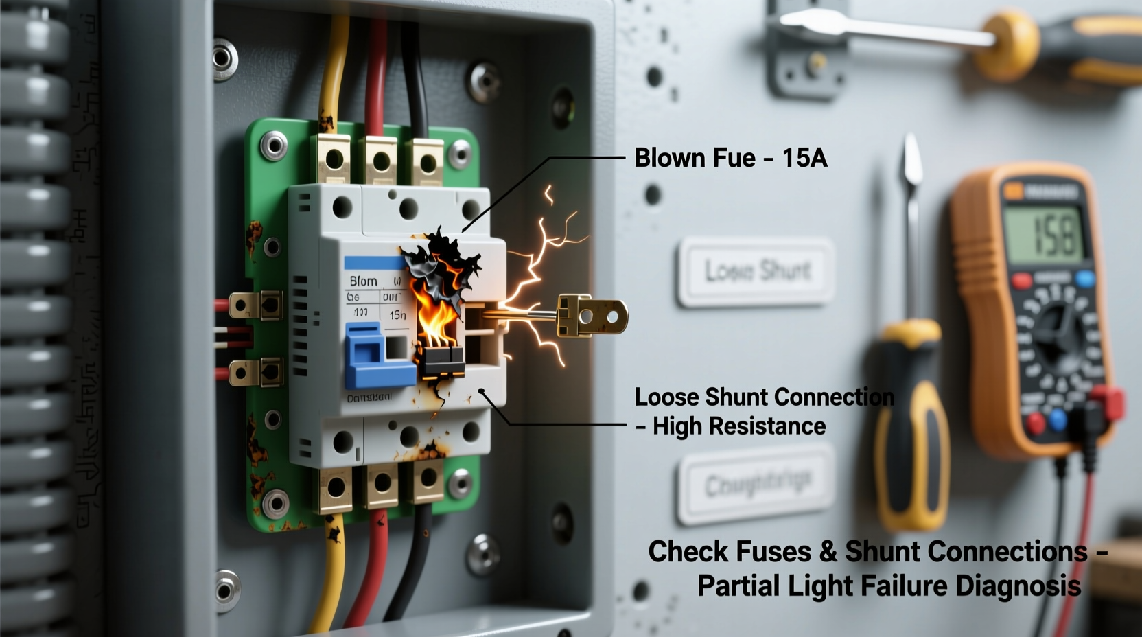 why do some lights only work partially checking fuses and shunt connections