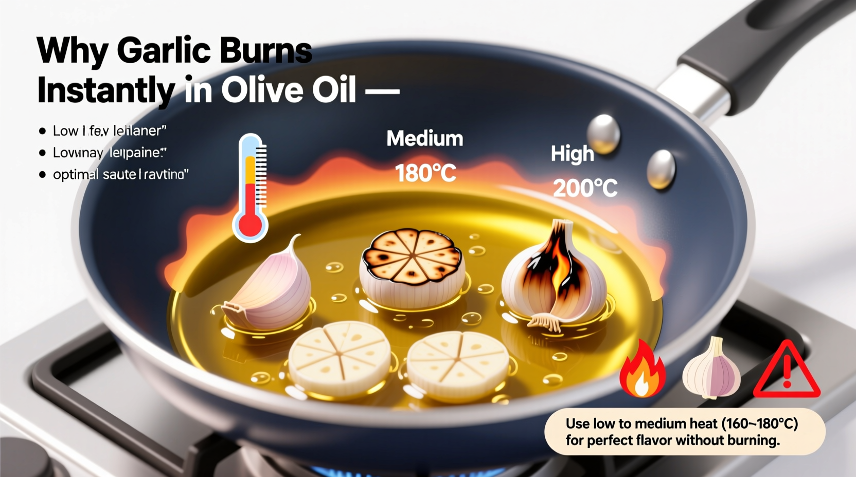 why does my garlic burn instantly in olive oil cooking temperature tips