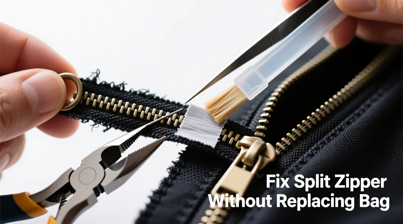 how to fix a zipper that splits without replacing the whole bag
