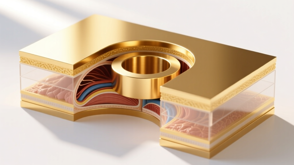 Scientific cross-section illustration showing a thick outer layer of 14k gold mechanically bonded to a solid brass core.
