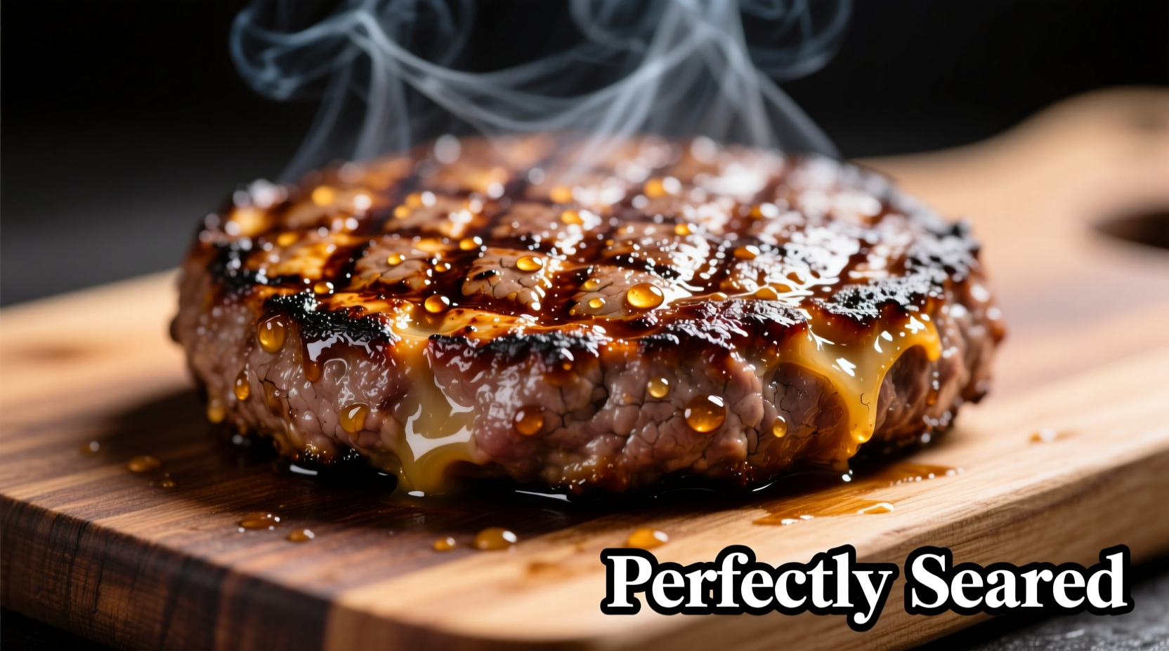 Perfectly seared burger patty with caramelized crust