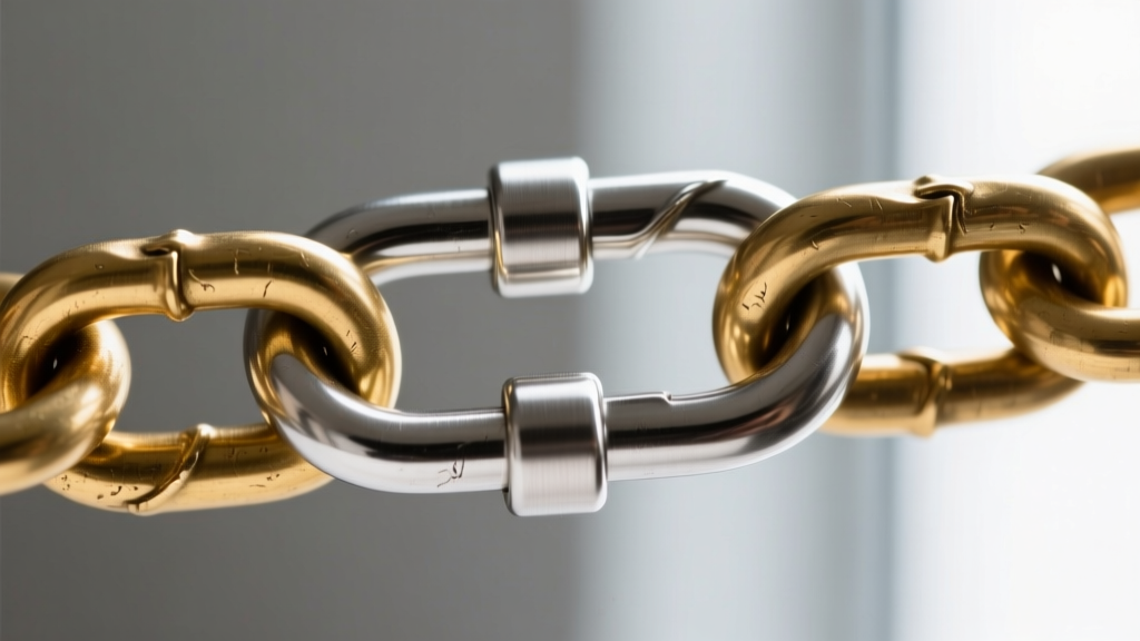 Close-up of an 18-gauge stainless steel lobster clasp attached to a heavy brass chain using two 14-gauge soldered jump rings.