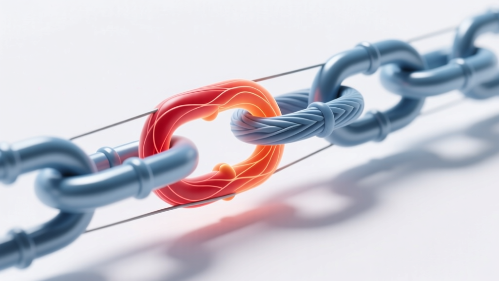 Technical diagram style render showing tensile stress points on a delicate 1mm cable chain link being pulled by fabric tension