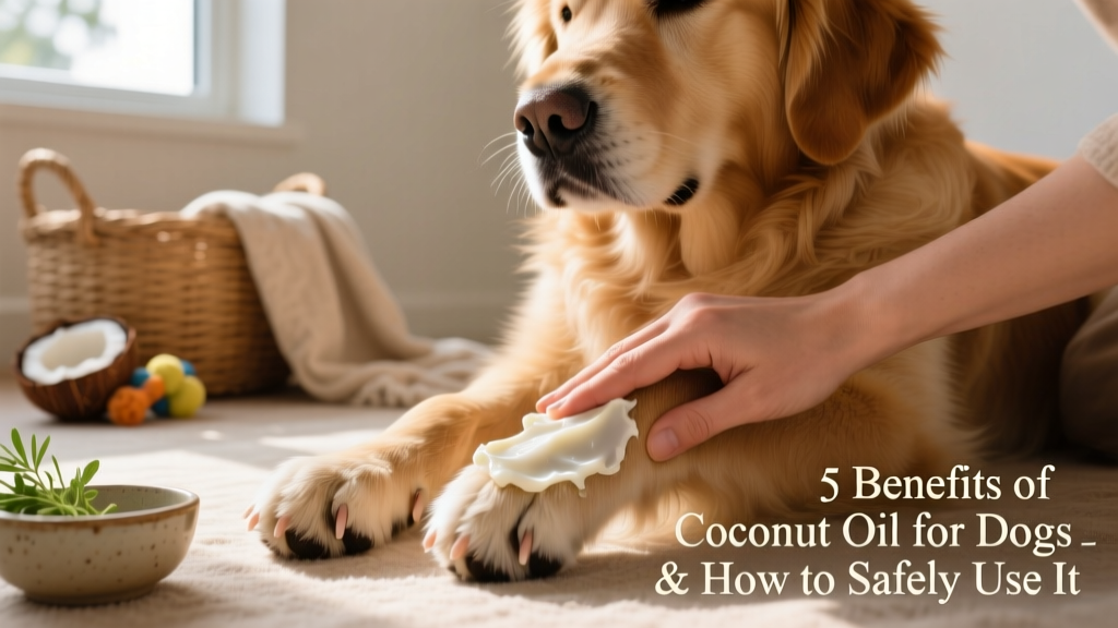 Dog’s paws being gently massaged with coconut oil-based balm