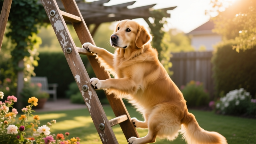 Ace the Golden Retriever Is Alarmingly Good at Climbing Ladders
