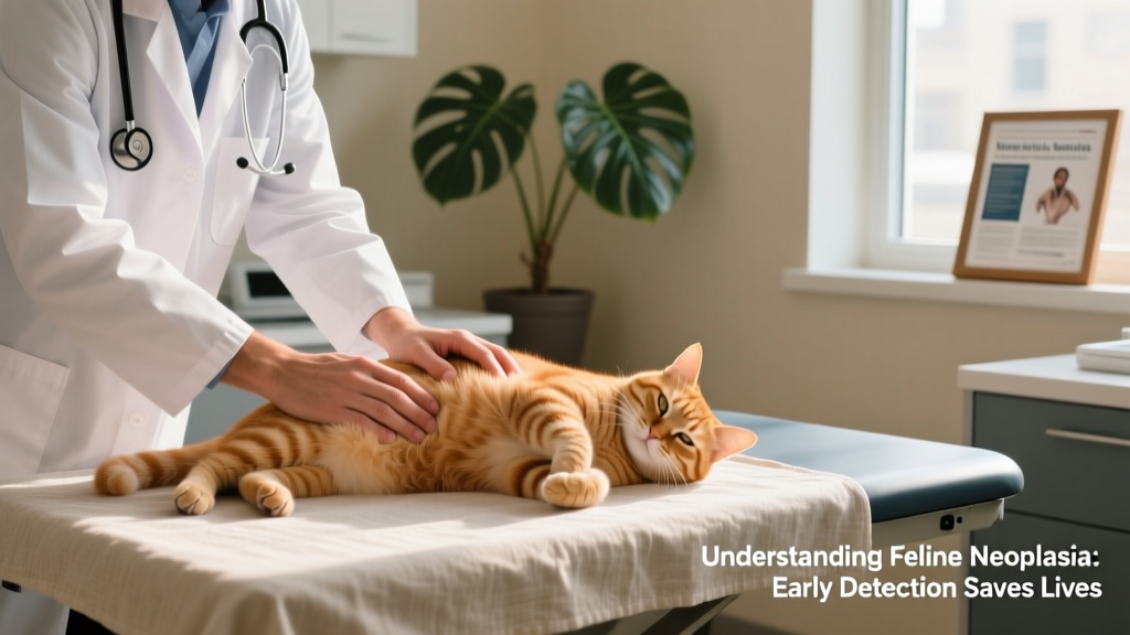 Veterinarian gently examining a cat’s abdomen during a routine checkup