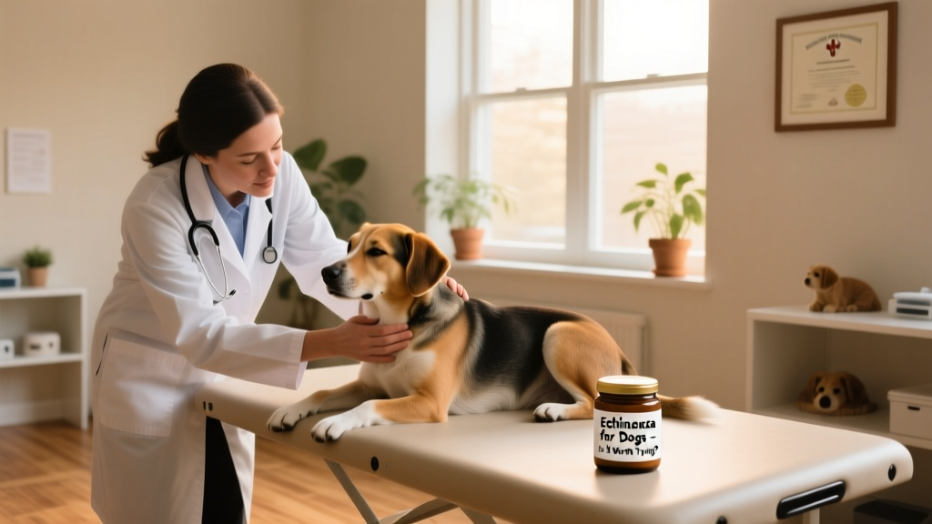 Veterinarian examining a calm dog during a routine checkup