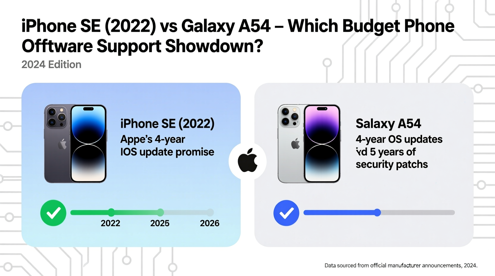 iphone se 2022 vs galaxy a54 which budget phone has the longest software support