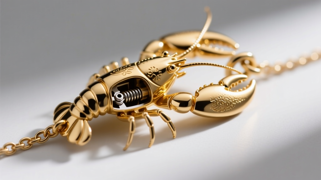Macro view of a gold lobster clasp on a 1.2mm chain extender, showing the tiny jump ring and spring mechanism in sharp focus