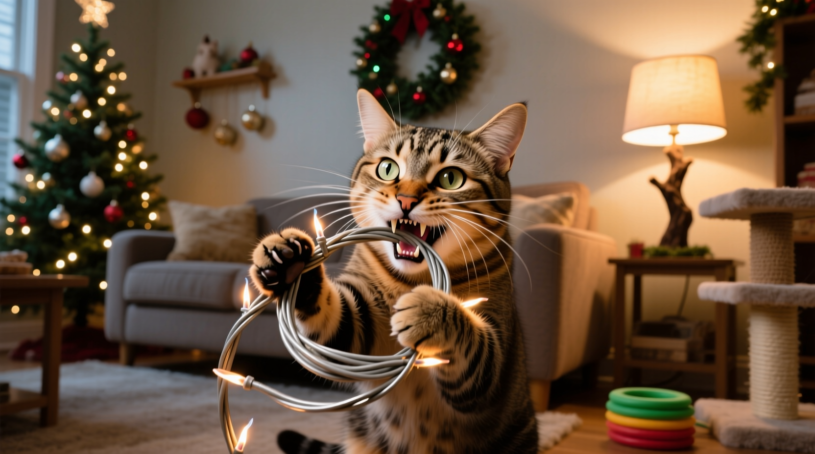 why does my cat chew on unlit christmas wires and how to stop it
