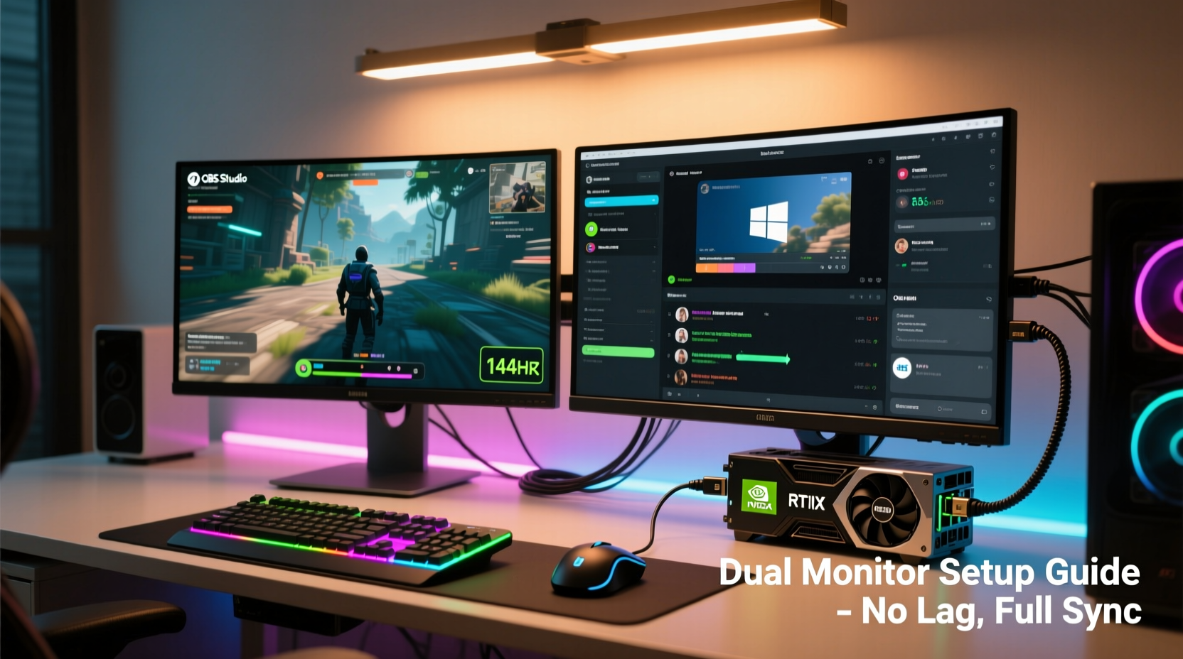 how to set up dual monitors for gaming and streaming without lag spikes