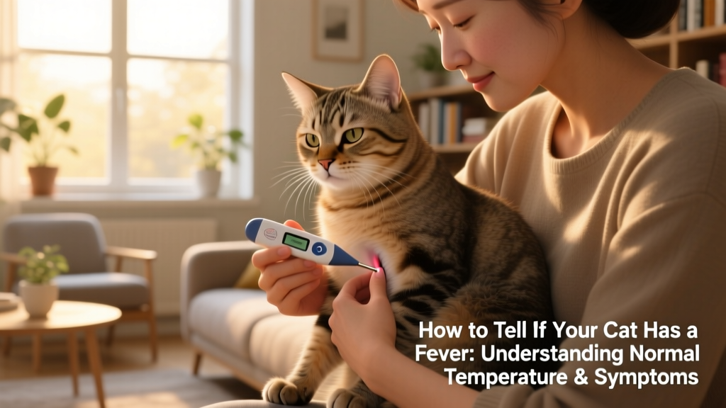 Owner carefully using a digital thermometer to take their cat's temperature, with calm handling and gentle restraint