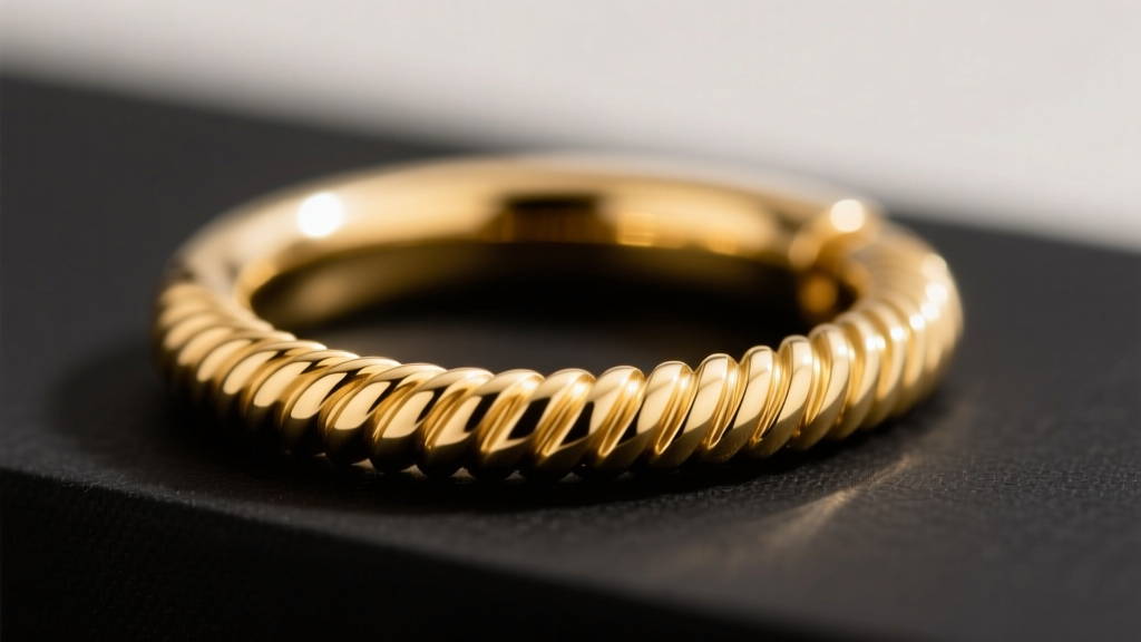 Macro shot of a 16-gauge solid gold cartilage hoop with a threaded end, highlighting precision threading and polished finish.
