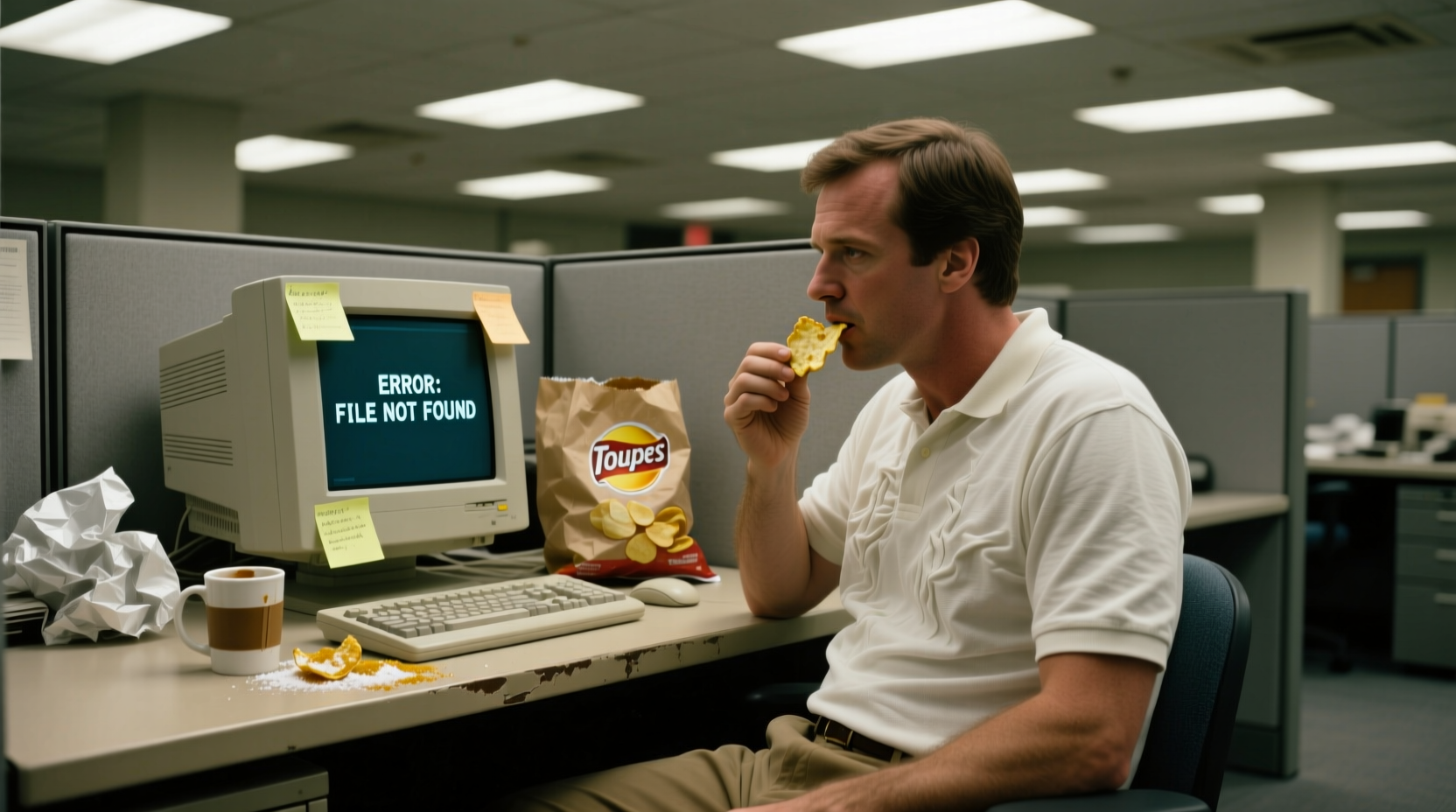 Office Space movie scene with potato chip