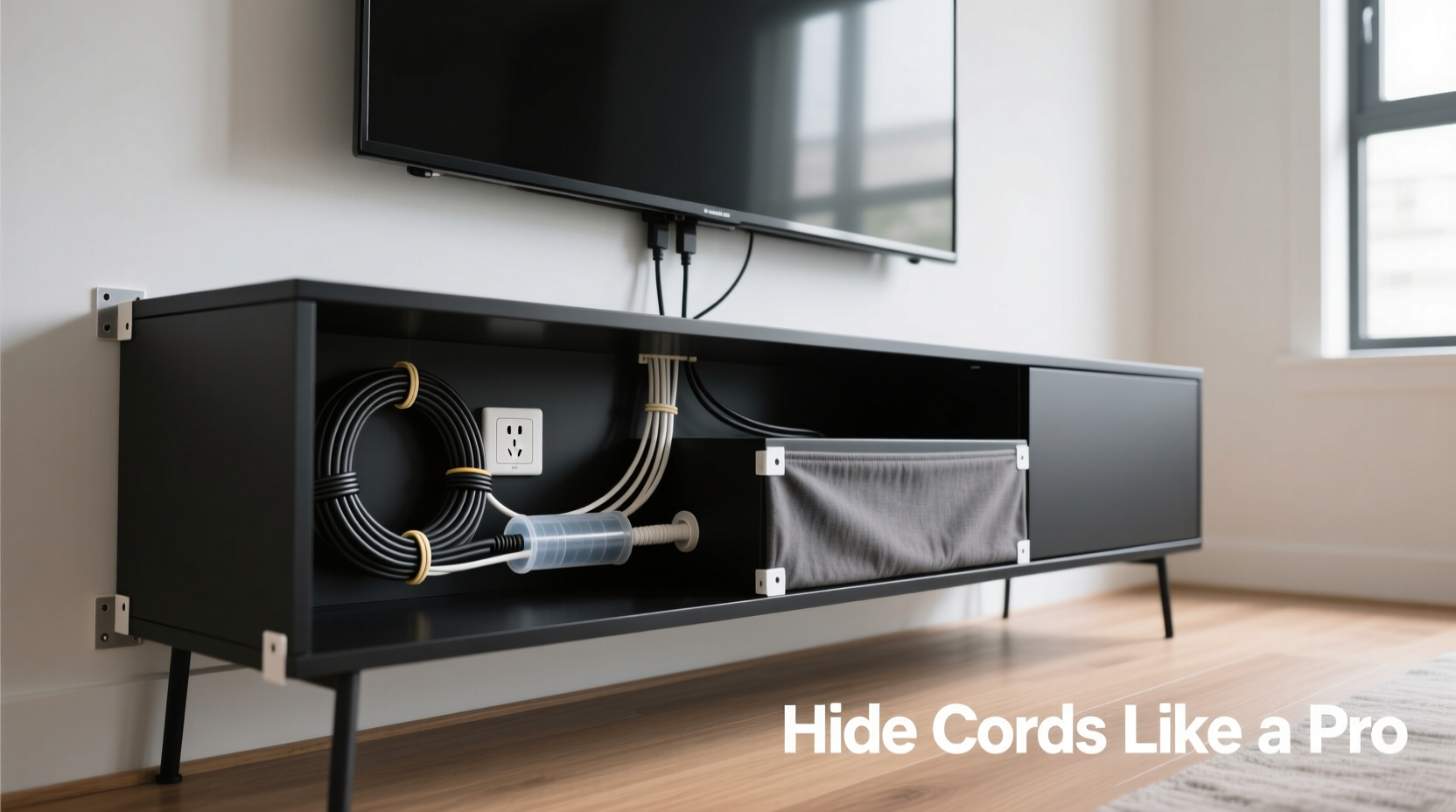 how to hide cords behind your tv stand cleanly