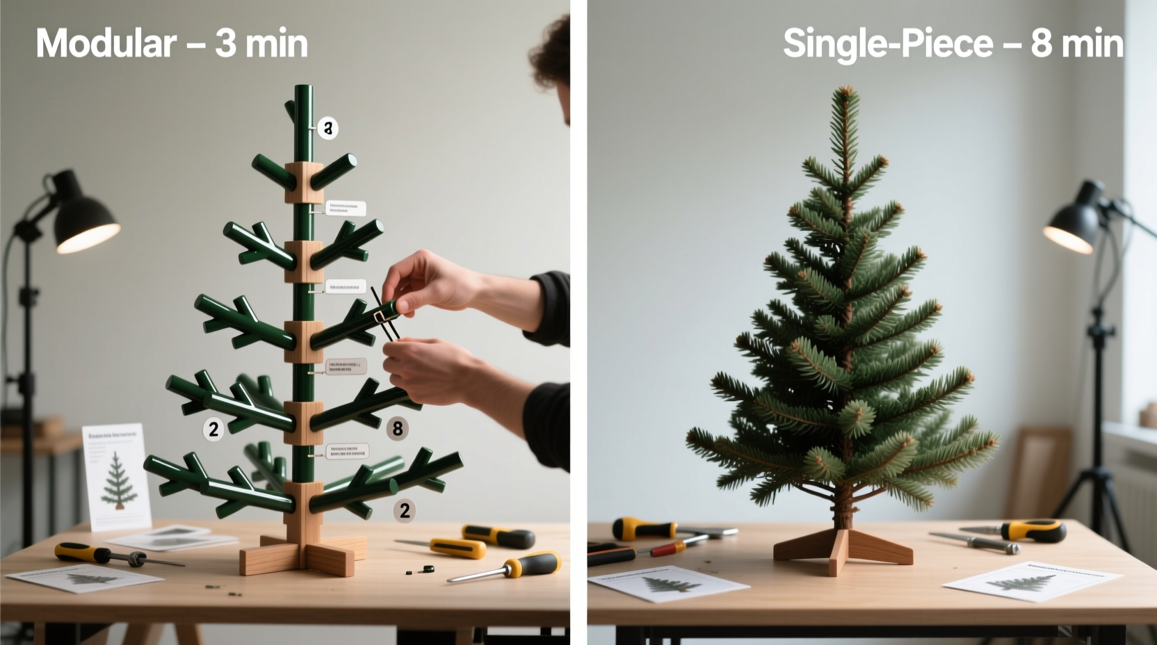 modular christmas trees vs single piece which assembles faster