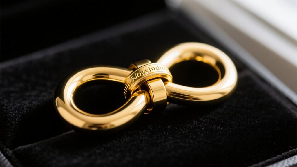 Macro photography of a 14k yellow gold neodymium magnetic tube clasp with a figure-eight safety latch, resting on dark velvet