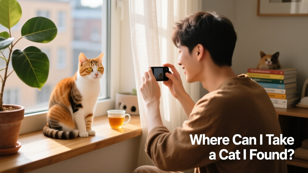 Person taking photos of a friendly tabby cat sitting on a windowsill