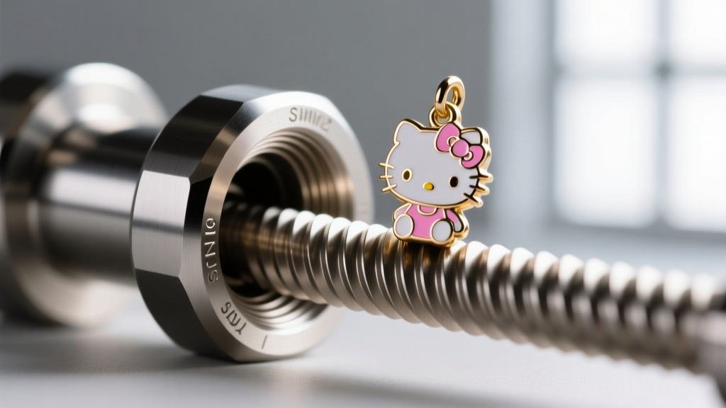 Macro view of internal threading on a titanium barbell end securing a lightweight, low-profile enamel Sanrio character charm