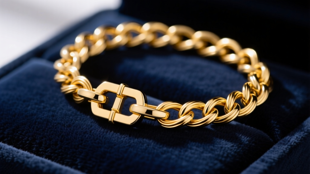Close-up of a 1.2mm 18k yellow gold cable chain attached to a lobster clasp, resting on a soft dark velvet jewelry display pad
