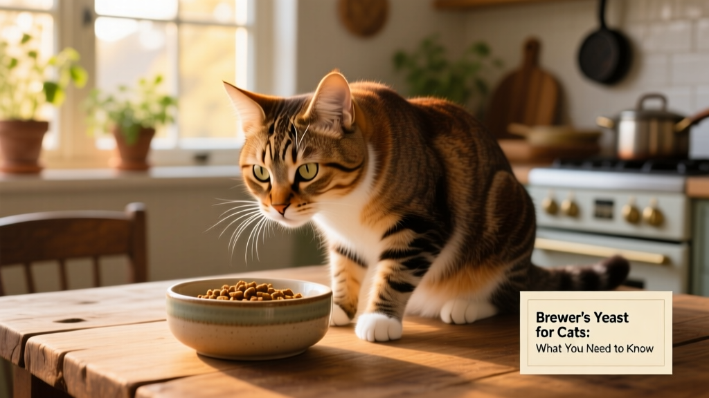 Domestic tabby cat approaching a bowl of food with natural light highlighting its fur