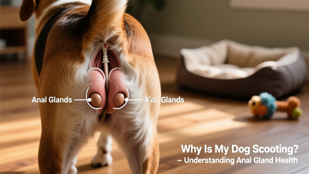 Close-up illustration of a dog’s rear end showing the location of anal glands near the anus
