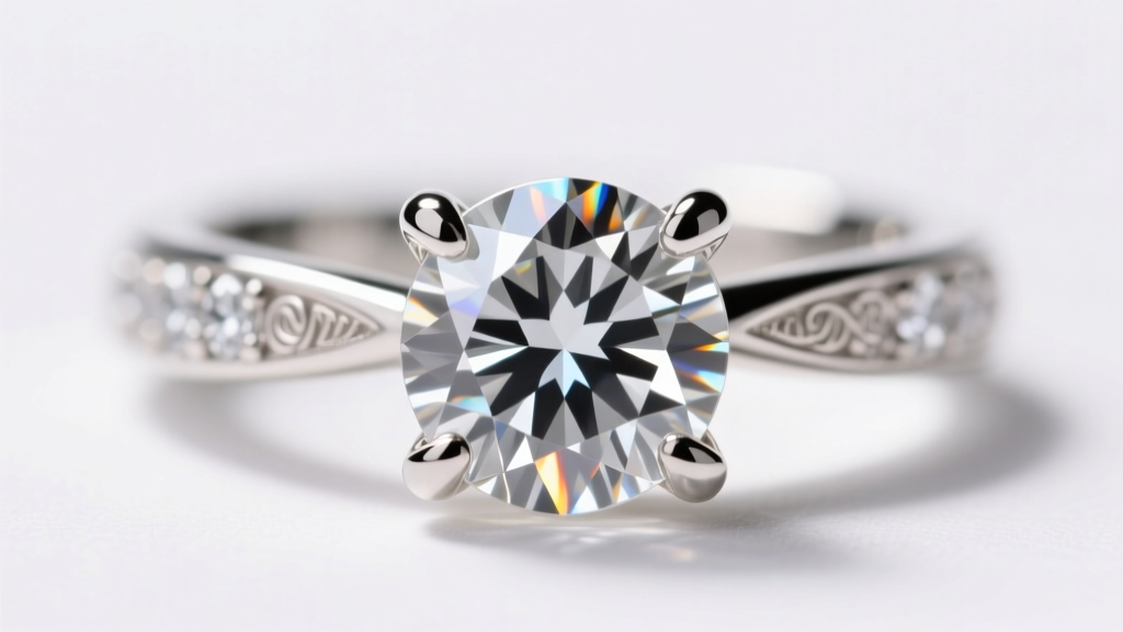 Macro view of a four-prong platinum earring setting holding a brilliant moissanite gem, showing precise metalwork and stone facets