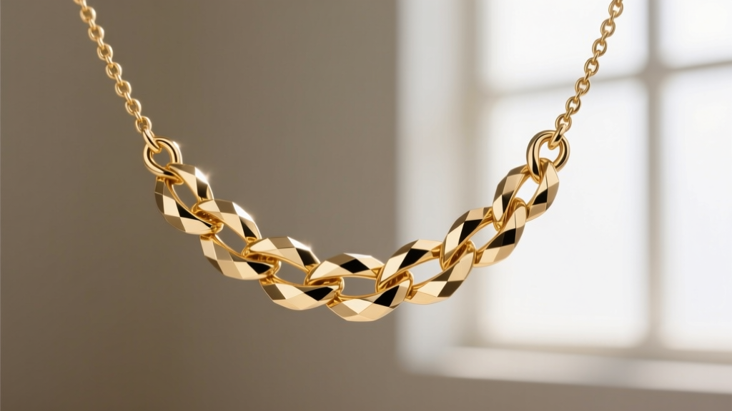 Side profile of a diamond-cut 14k gold rope necklace catching light, showing faceted surface textures and twisted link geometry.