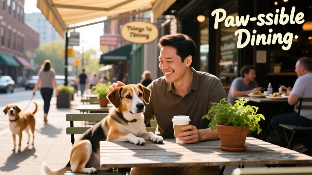 A dog and pet parent relaxing together at an outdoor table of a dog-friendly restaurant in Philadelphia.