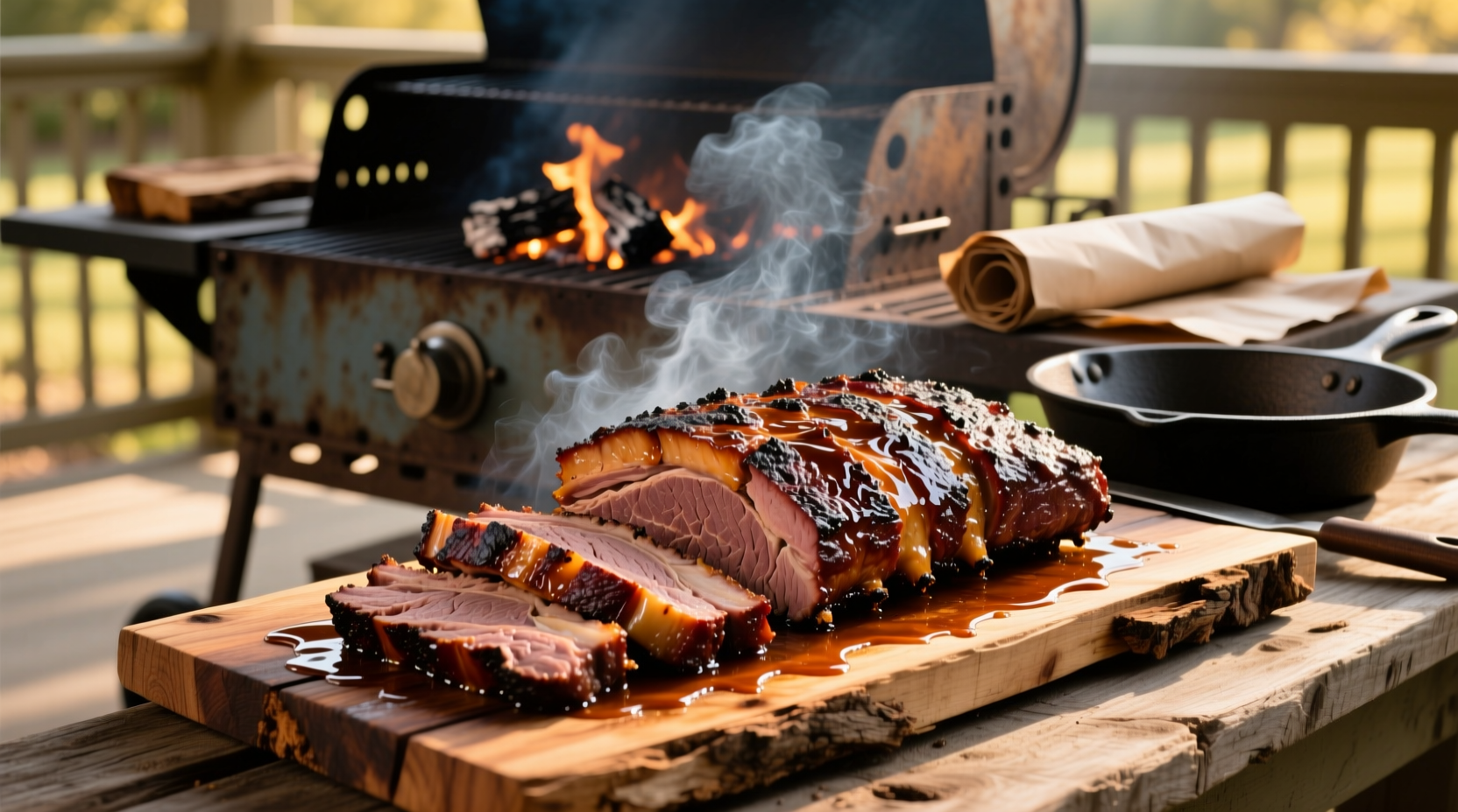 Texas brisket smoked to perfection on a barbecue pit