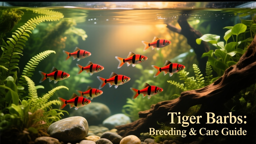 Tiger barbs schooling peacefully in a spacious, planted aquarium with open swimming areas