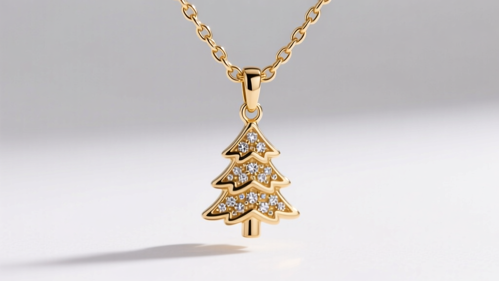 Delicate 0.8mm 18k gold vermeil box chain attached to a small xmas tree necklace pendant, highlighting the secure lobster clasp