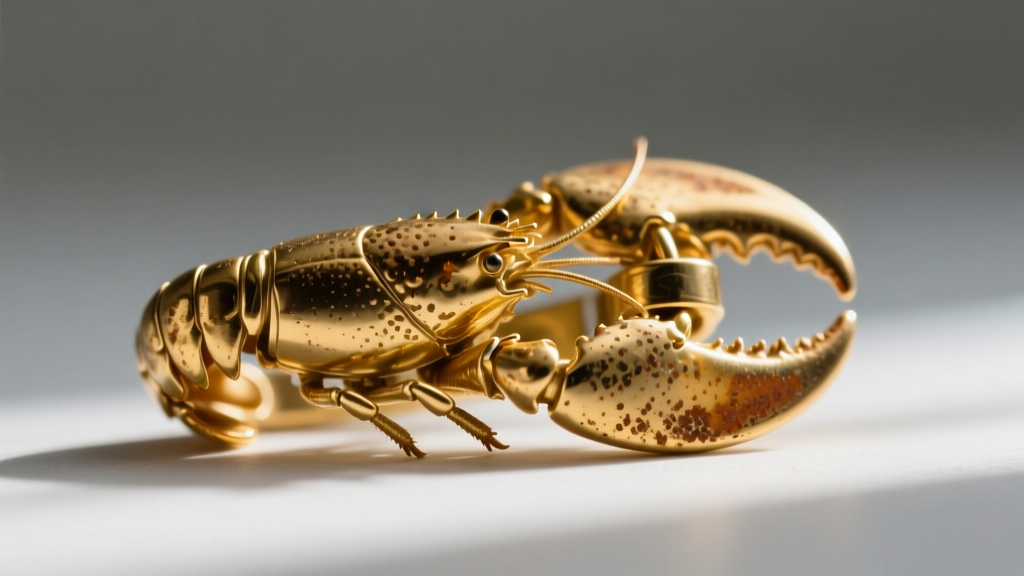 Extreme macro photography of a 14k gold lobster clasp showing accumulated skin oils and dust trapped in the hinge mechanism