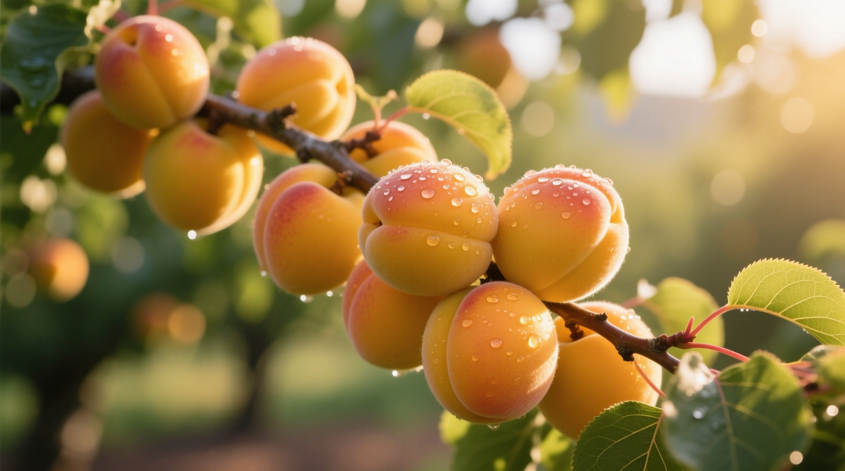 Ripe apricots on tree with golden skin