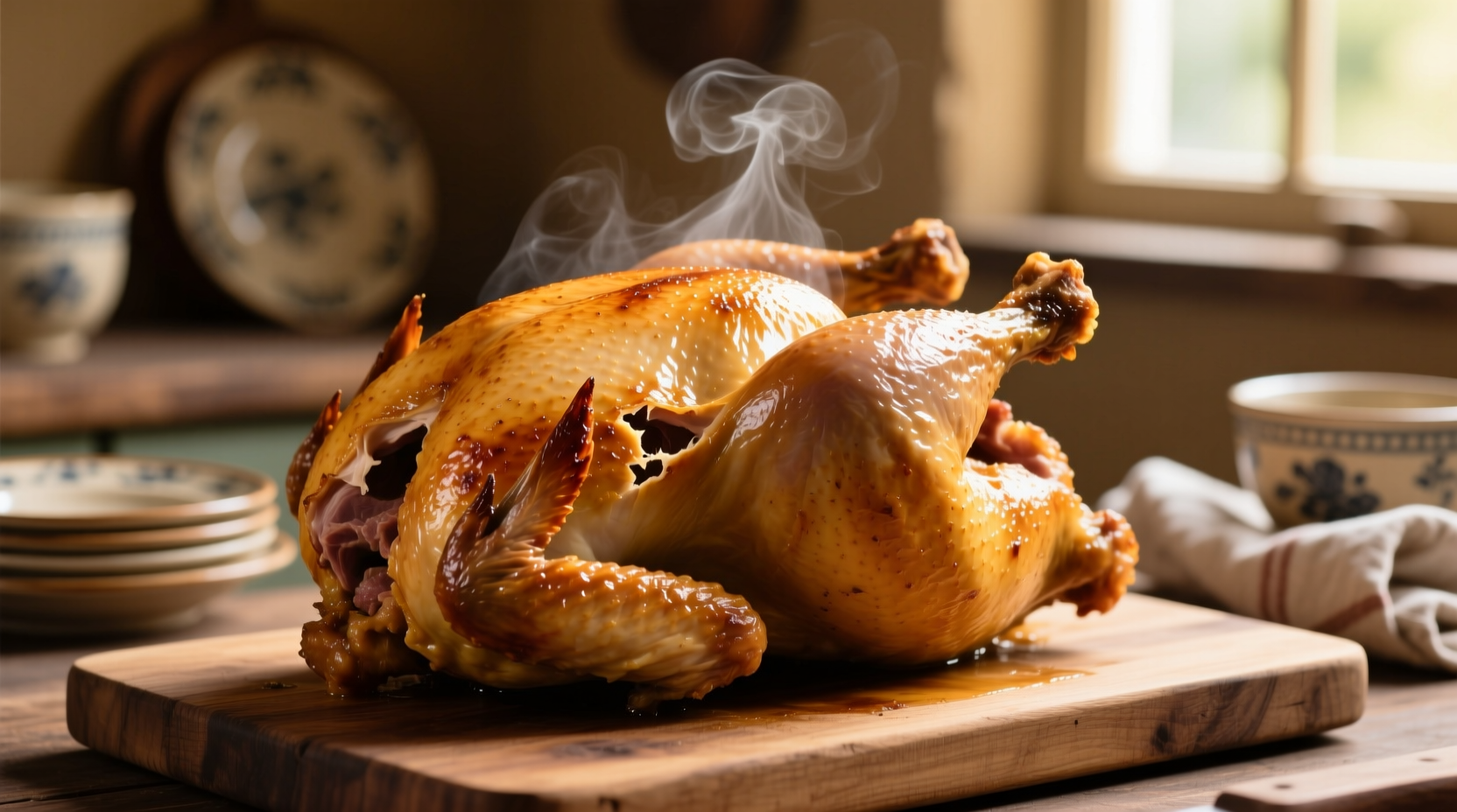 Perfectly roasted whole chicken with golden skin