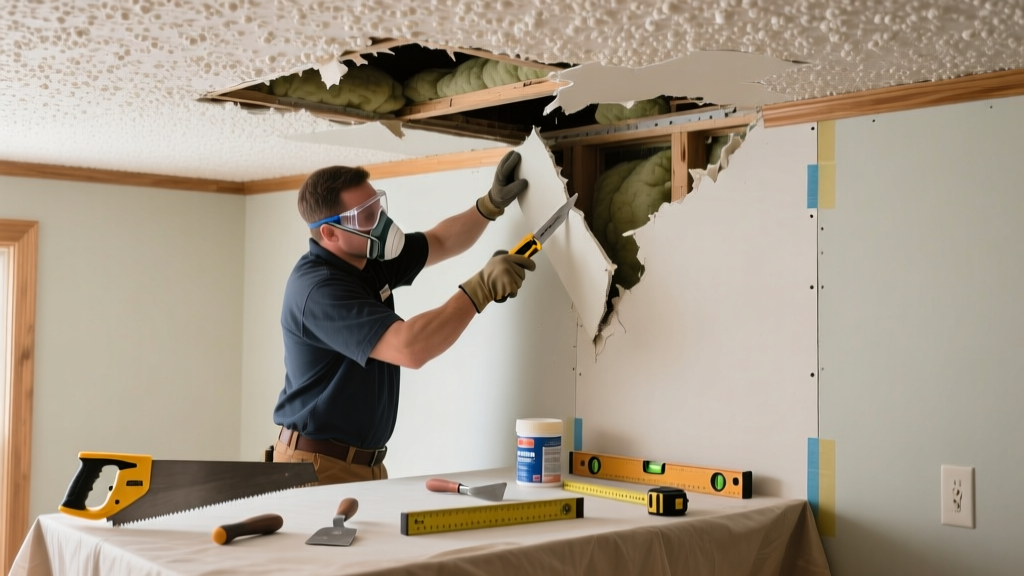 Replace Damaged Popcorn Ceiling Section Safely
