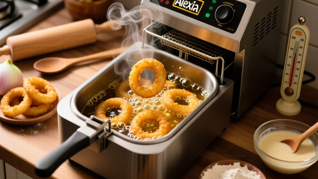 Crispy Alexia Onion Rings in a Deep Fryer