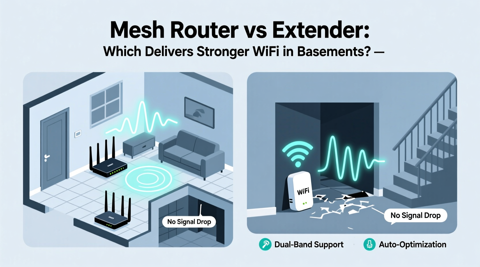 mesh router vs extender which gives stronger wifi in basements
